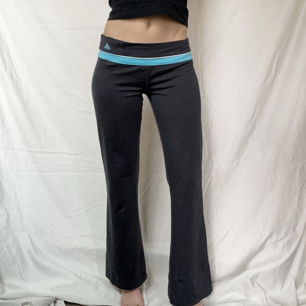 2000s Adidas Low Rise Flare Yoga Pants Aqua Blue Grey Y2K Athleisure